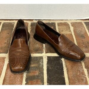 VTG Y2K Joan & David Brown Leather Slip On Loafers Square Toe Shoes Women's 8